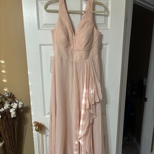 Blush Pink chiffon Bridesmaid Dress with Slit